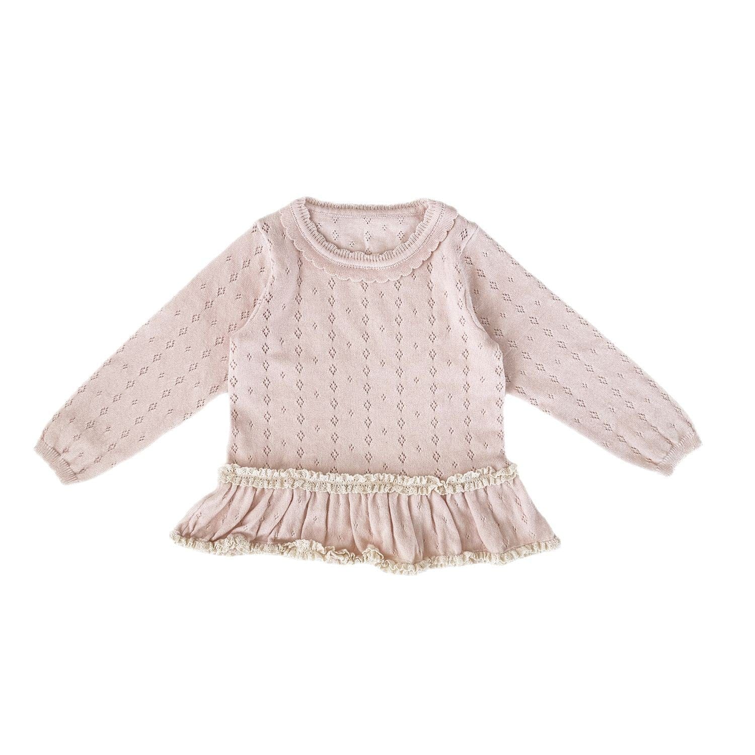 ニット・セーター ベビーキッズトップス ペプラムフリルレースニット長袖カットソーTシャツ【mh0009115】