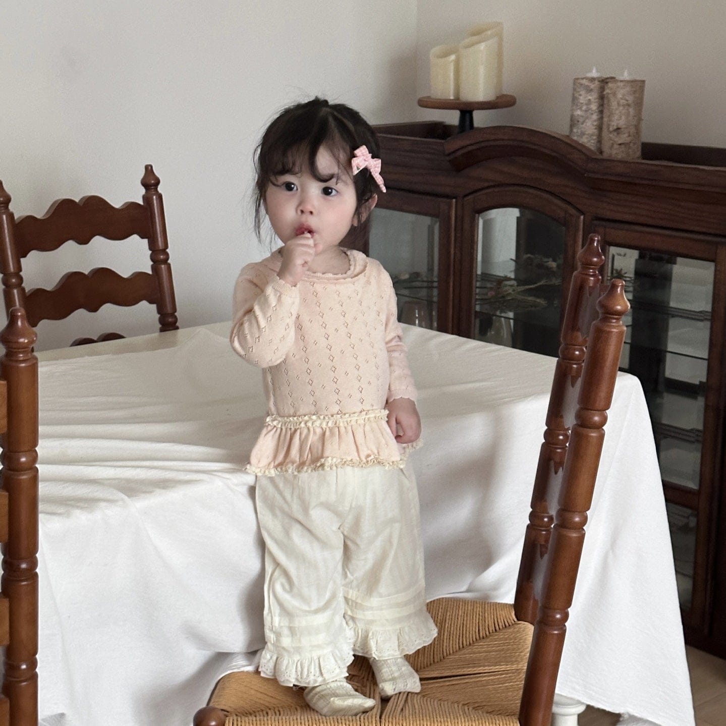 ニット・セーター ベビーキッズトップス ペプラムフリルレースニット長袖カットソーTシャツ【mh0009115】