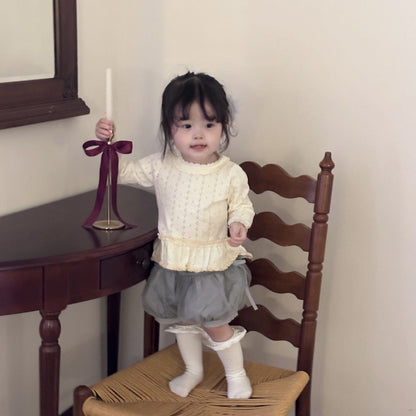 ニット・セーター ベビーキッズトップス ペプラムフリルレースニット長袖カットソーTシャツ【mh0009115】