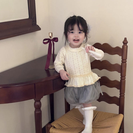 ニット・セーター ベビーキッズトップス ペプラムフリルレースニット長袖カットソーTシャツ【mh0009115】