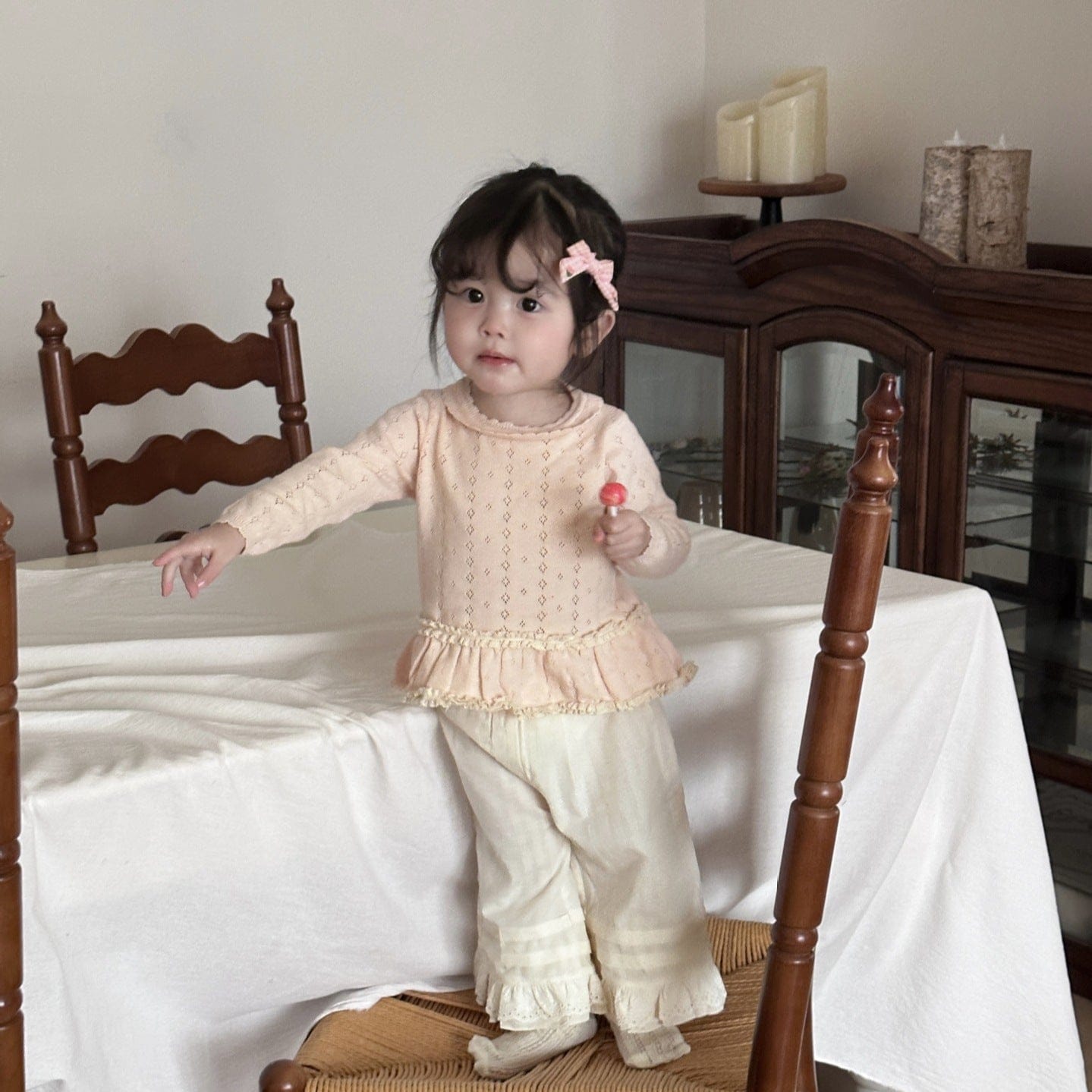 ニット・セーター ベビーキッズトップス ペプラムフリルレースニット長袖カットソーTシャツ【mh0009115】