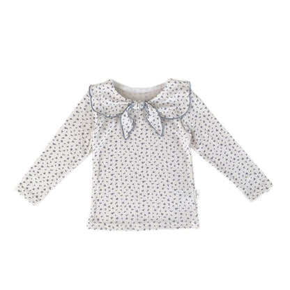 長袖セットアップ キッズトップス/パンツ セーラーリボン襟長袖Tシャツ/裾絞りロングパンツ【mh0009126】