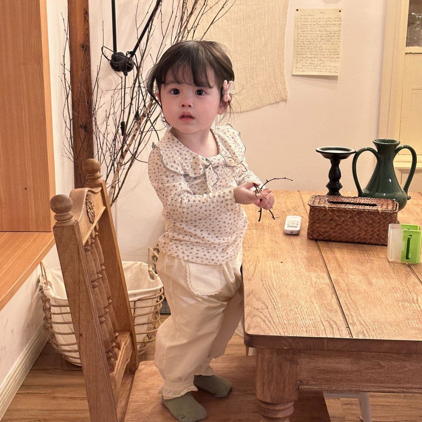 長袖セットアップ キッズトップス/パンツ セーラーリボン襟長袖Tシャツ/裾絞りロングパンツ【mh0009126】