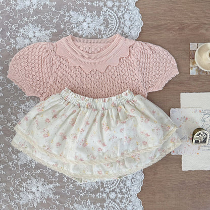 半袖シャツ・ブラウス サマーニット半袖パフスリーブTシャツブラウス【mh0010425】