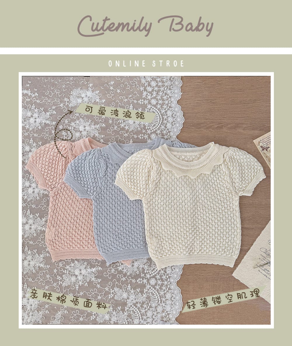 半袖シャツ・ブラウス サマーニット半袖パフスリーブTシャツブラウス【mh0010425】