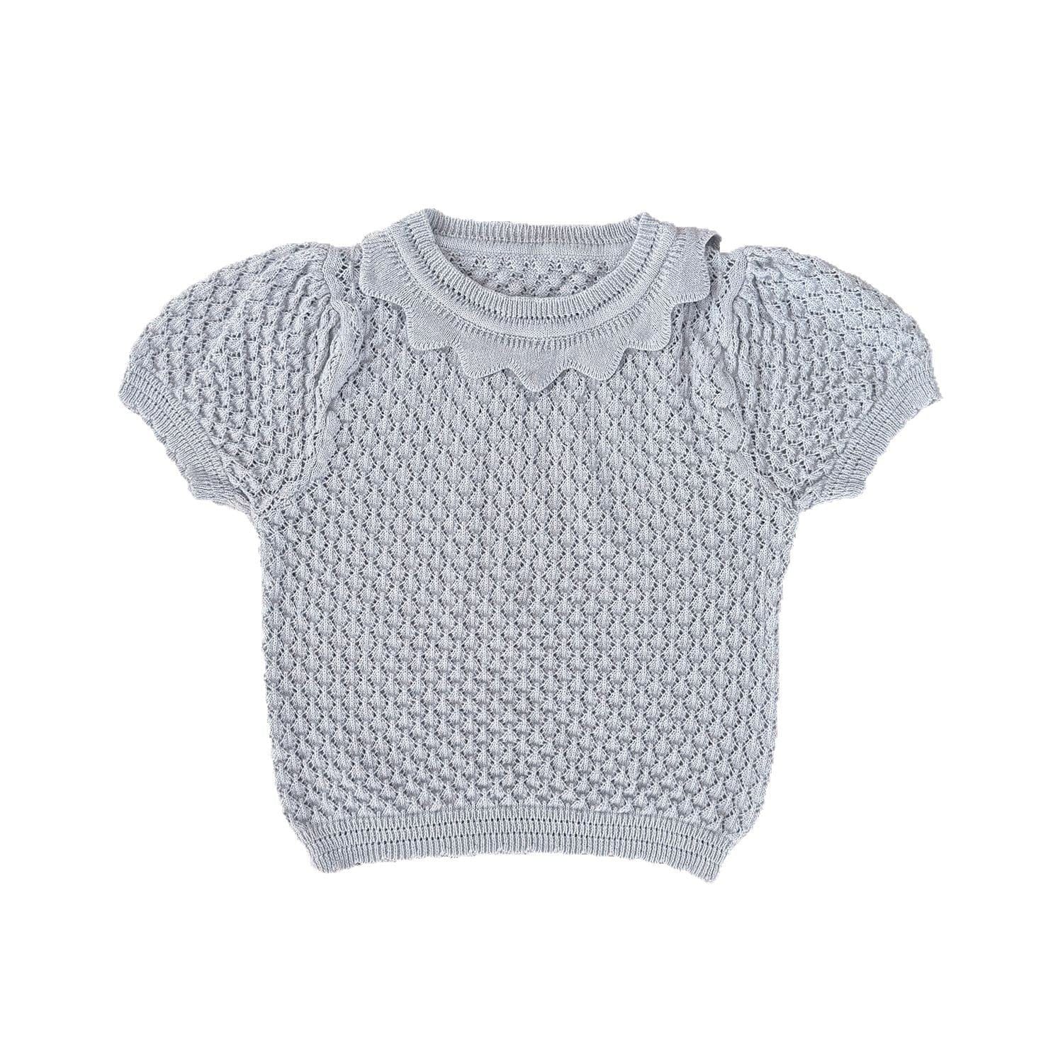 半袖シャツ・ブラウス サマーニット半袖パフスリーブTシャツブラウス【mh0010425】