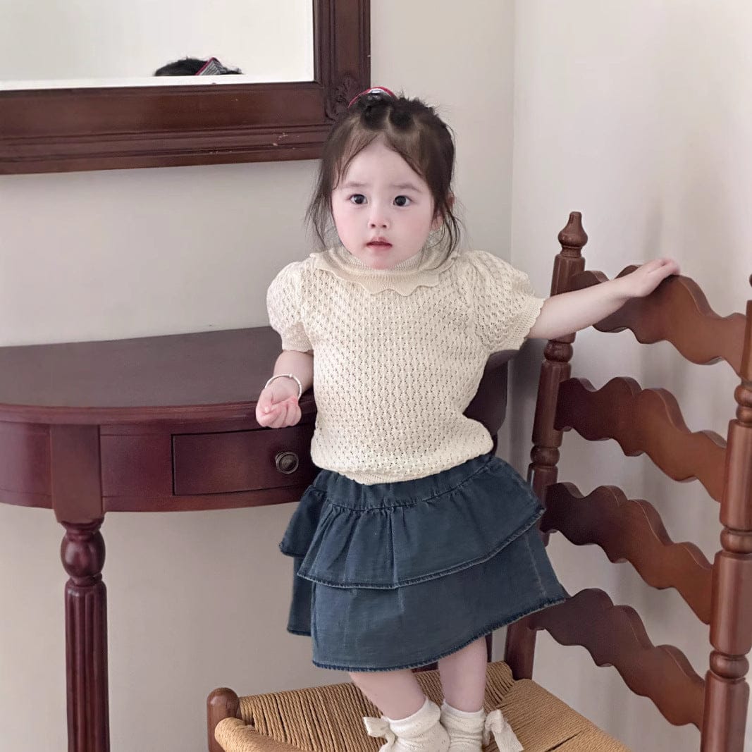 半袖シャツ・ブラウス サマーニット半袖パフスリーブTシャツブラウス【mh0010425】