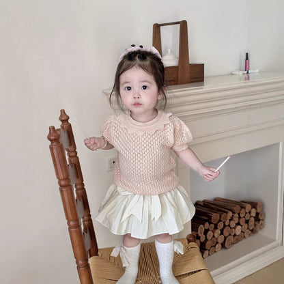 半袖シャツ・ブラウス サマーニット半袖パフスリーブTシャツブラウス【mh0010425】