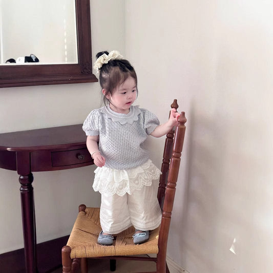 半袖シャツ・ブラウス サマーニット半袖パフスリーブTシャツブラウス【mh0010425】