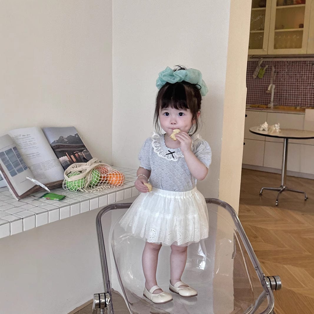 半袖シャツ・ブラウス レース襟リボン半袖ニットTシャツブラウス【mh0010428】