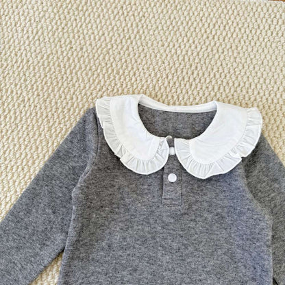 長袖セットアップ 長袖裏起毛Tシャツ 襟付きトップス / フリルショートパンツ【mh0011521】