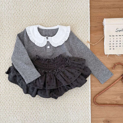 長袖セットアップ 長袖裏起毛Tシャツ 襟付きトップス / フリルショートパンツ【mh0011521】