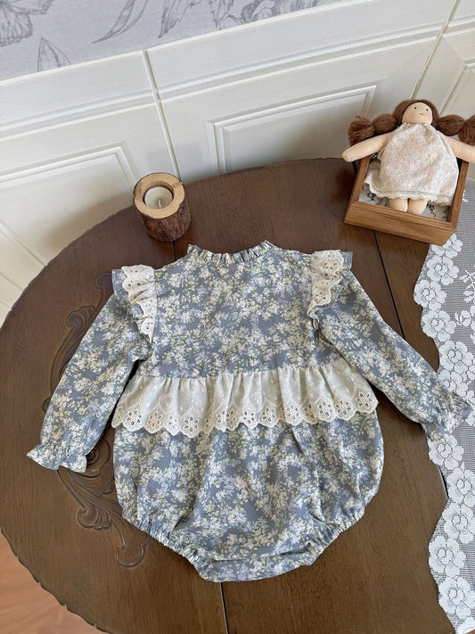 長袖ロンパース Vintage Floral Lace Romper ヴィンテージ 花柄レース ロンパース【mh0012150】