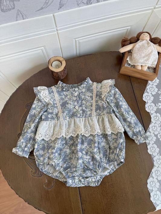 長袖ロンパース Vintage Floral Lace Romper ヴィンテージ 花柄レース ロンパース【mh0012150】