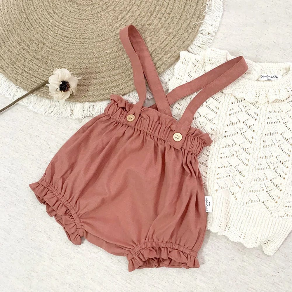 サロペットパンツ・サスペンダーパンツ Watermelon Red / 73cm ベビーキッズパンツ フラワー サスペンダー ブルマ フリル ショートパンツ【mh0000640】