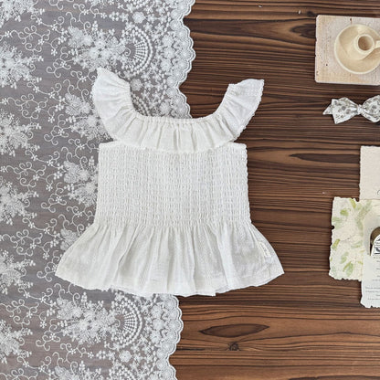 タンクトップ・キャミソール・ノースリーブトップス White / 73cm オフショルダーフラワープリントシャーリングトップス【mh0009563】