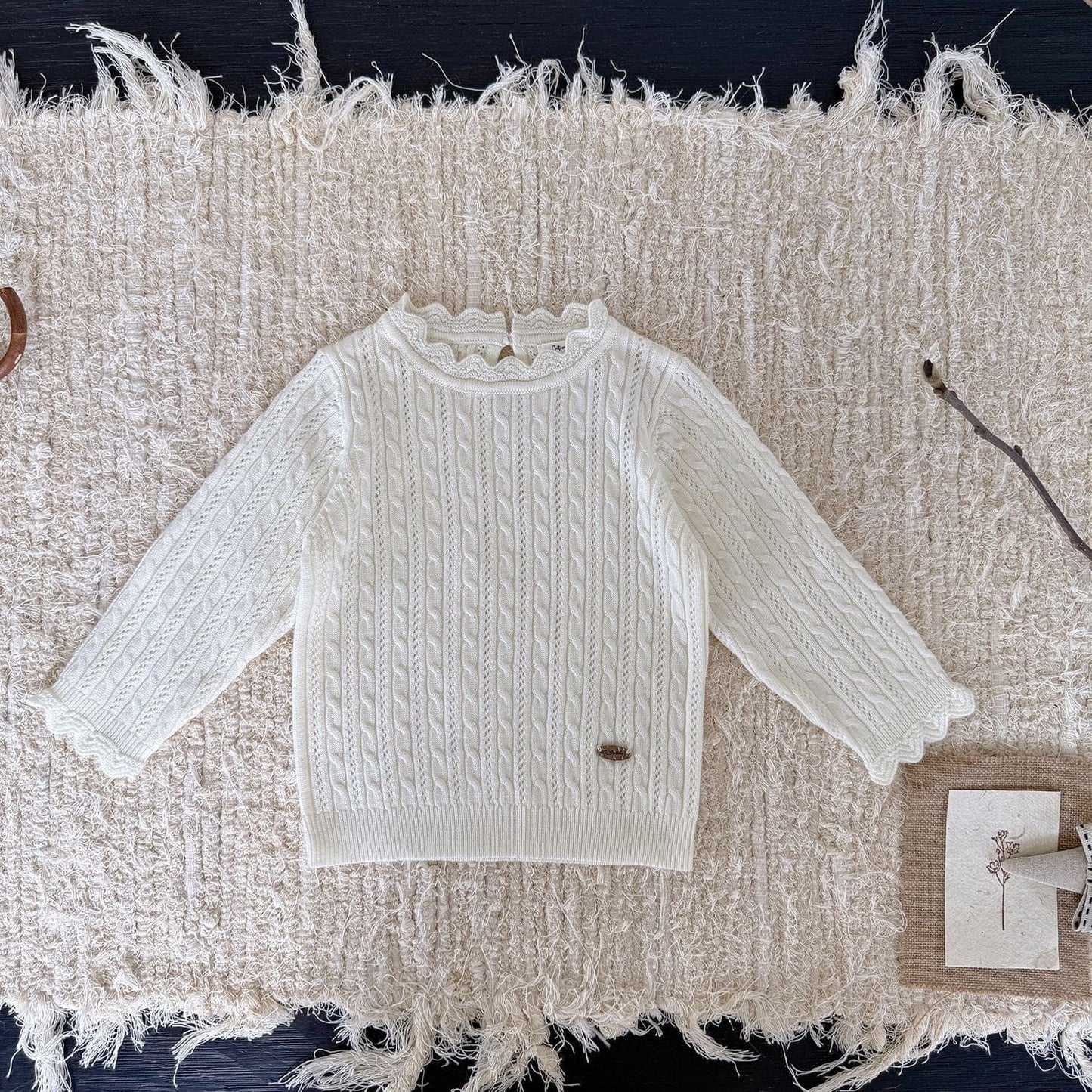 ニット・セーター White / 73cm レースメロウハイネックケーブルニットトップス【mh0011166】