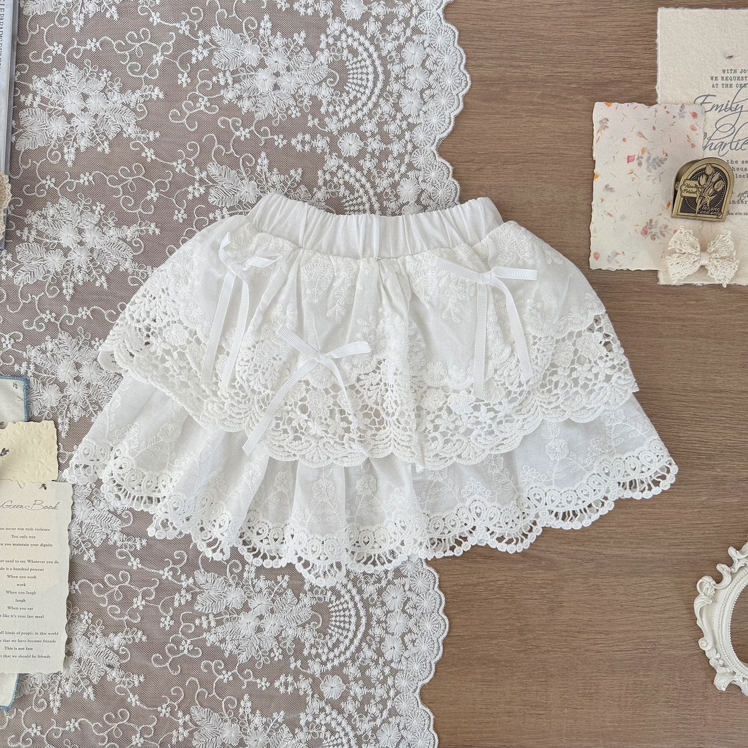 スカート White / 80cm レースリボンティアードスカート【mh0010440】