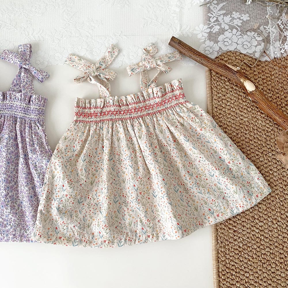 タンクトップ・キャミソール・ノースリーブトップス Yellow / 73cm フラワープリントリボンショルダーチュニックブラウス【mh0010441】