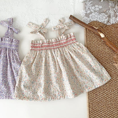 タンクトップ・キャミソール・ノースリーブトップス Yellow / 73cm フラワープリントリボンショルダーチュニックブラウス【mh0010441】