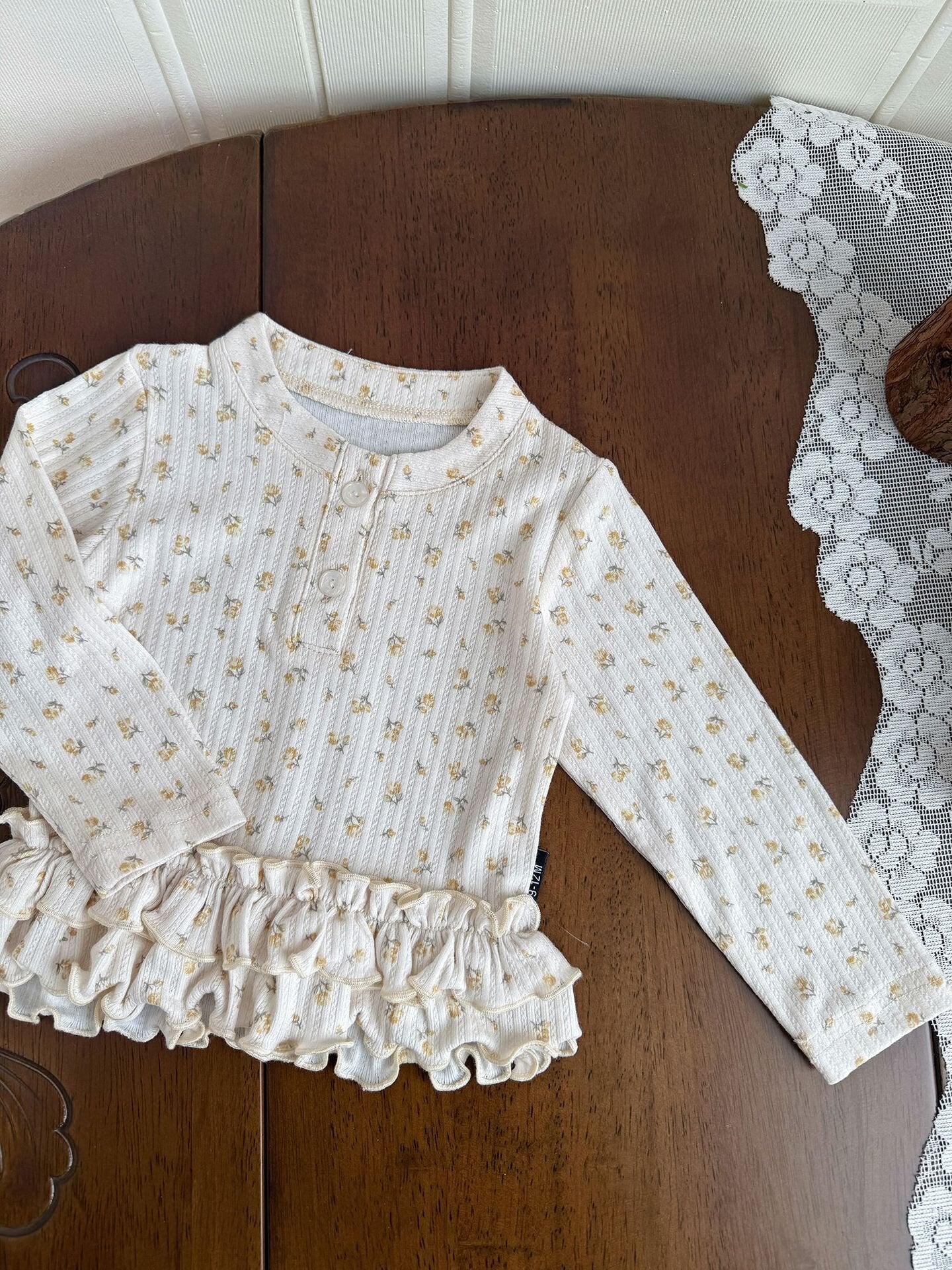 長袖Tシャツ Floral Print Knitted T-Shirt 花柄 ニット Tシャツ ドールカラー【mh0012159】