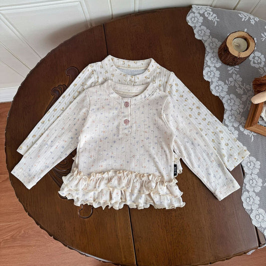 長袖Tシャツ Floral Print Knitted T-Shirt 花柄 ニット Tシャツ ドールカラー【mh0012159】