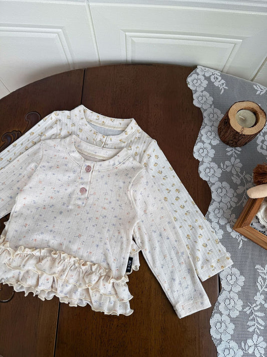 長袖Tシャツ Floral Print Knitted T-Shirt 花柄 ニット Tシャツ ドールカラー【mh0012159】