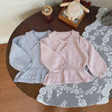 長袖Tシャツ Lace Bow Cutout Sweater レース リボン 透かし編み セーター【mh0012158】