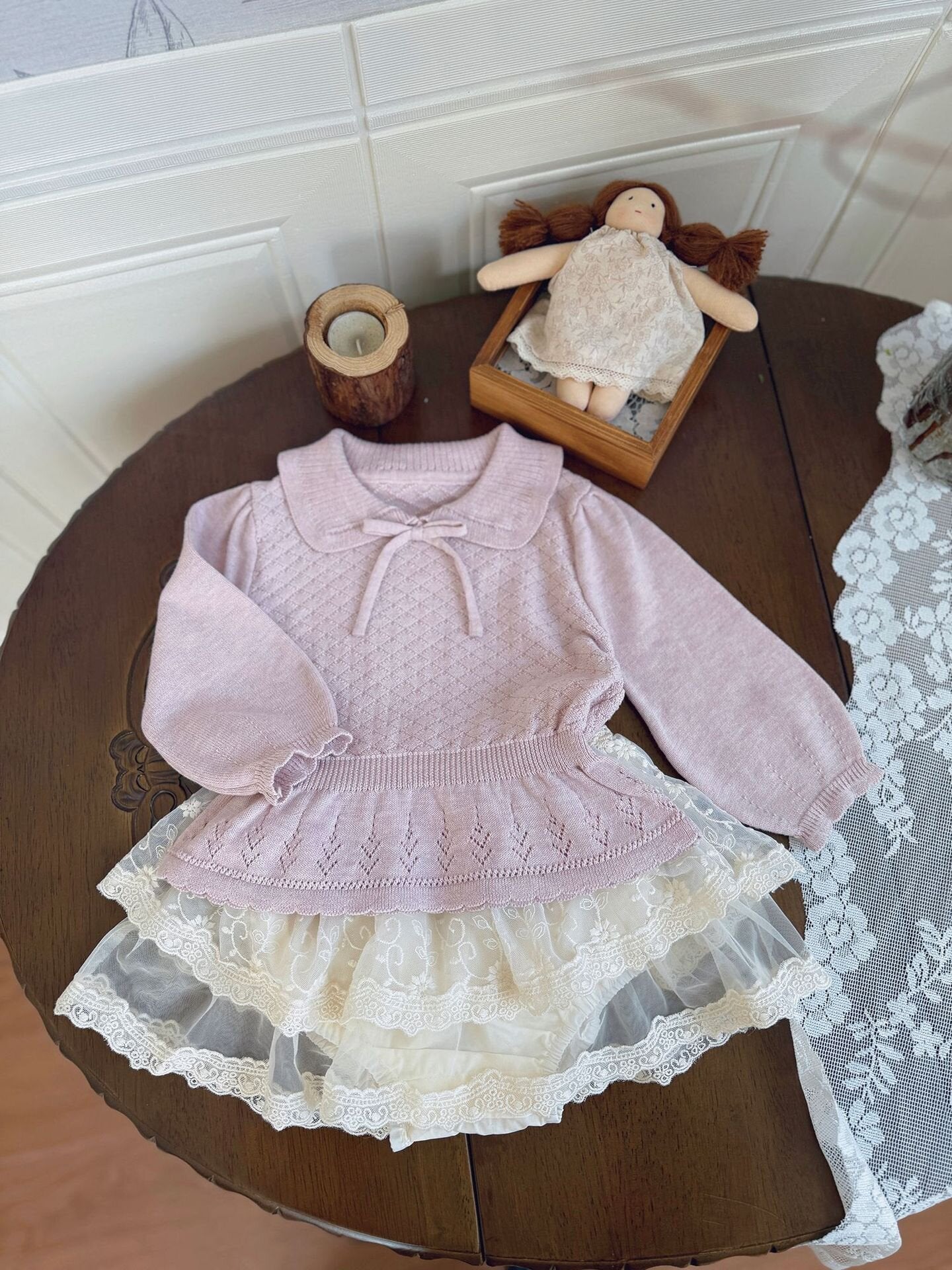 長袖Tシャツ Lace Bow Cutout Sweater レース リボン 透かし編み セーター【mh0012158】