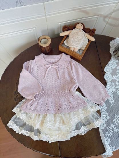 長袖Tシャツ Lace Bow Cutout Sweater レース リボン 透かし編み セーター【mh0012158】