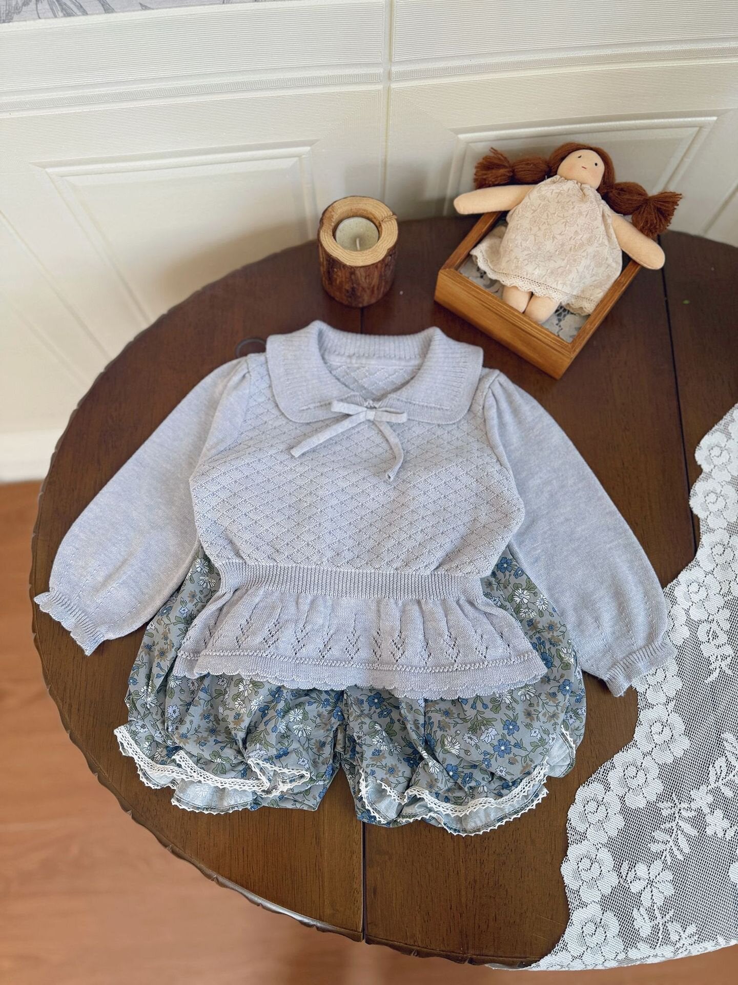 長袖Tシャツ Lace Bow Cutout Sweater レース リボン 透かし編み セーター【mh0012158】