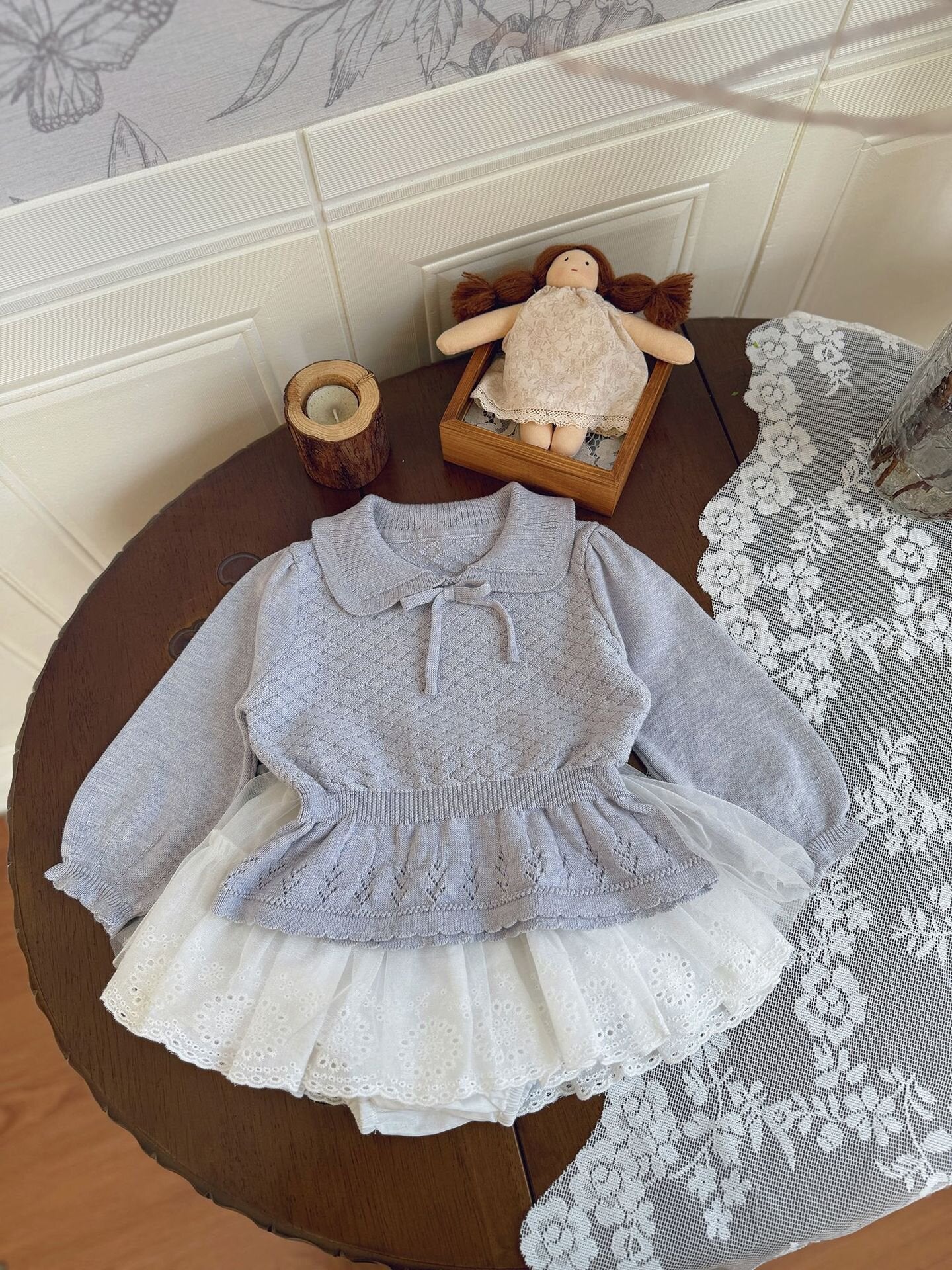 長袖Tシャツ Lace Bow Cutout Sweater レース リボン 透かし編み セーター【mh0012158】