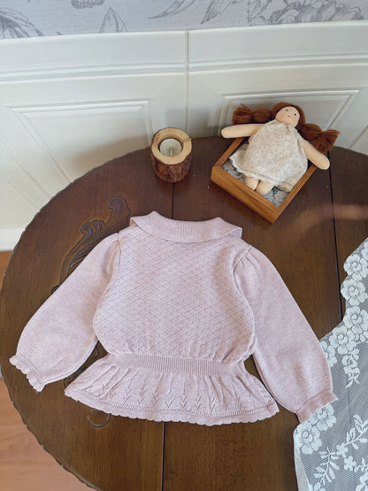 長袖Tシャツ Lace Bow Cutout Sweater レース リボン 透かし編み セーター【mh0012158】
