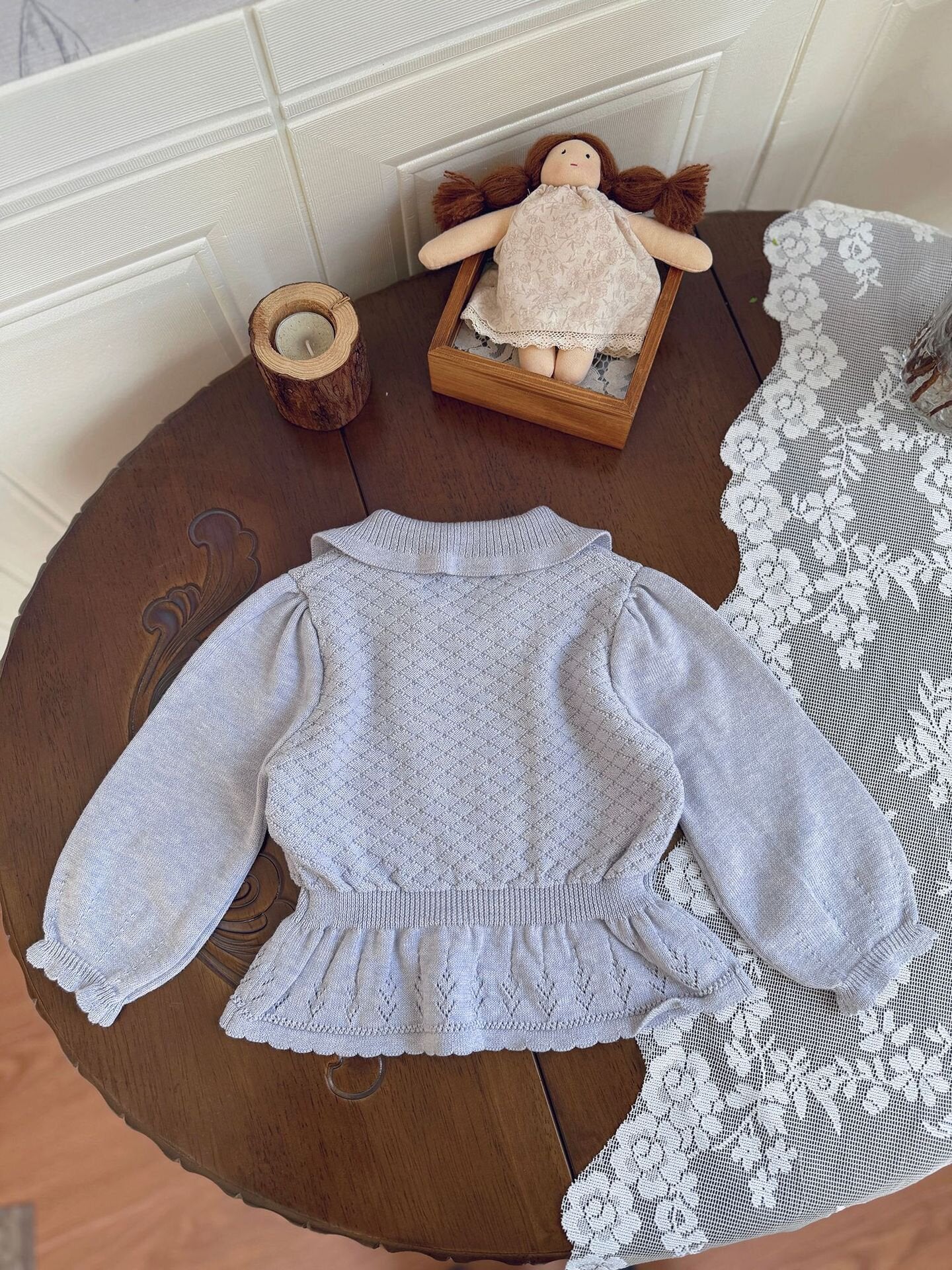 長袖Tシャツ Lace Bow Cutout Sweater レース リボン 透かし編み セーター【mh0012158】