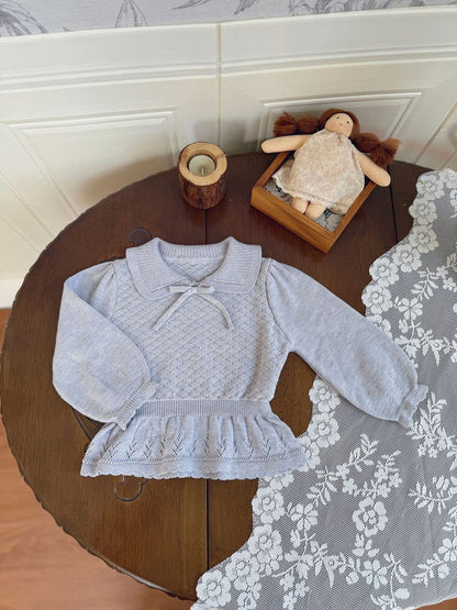 長袖Tシャツ Lace Bow Cutout Sweater レース リボン 透かし編み セーター【mh0012158】