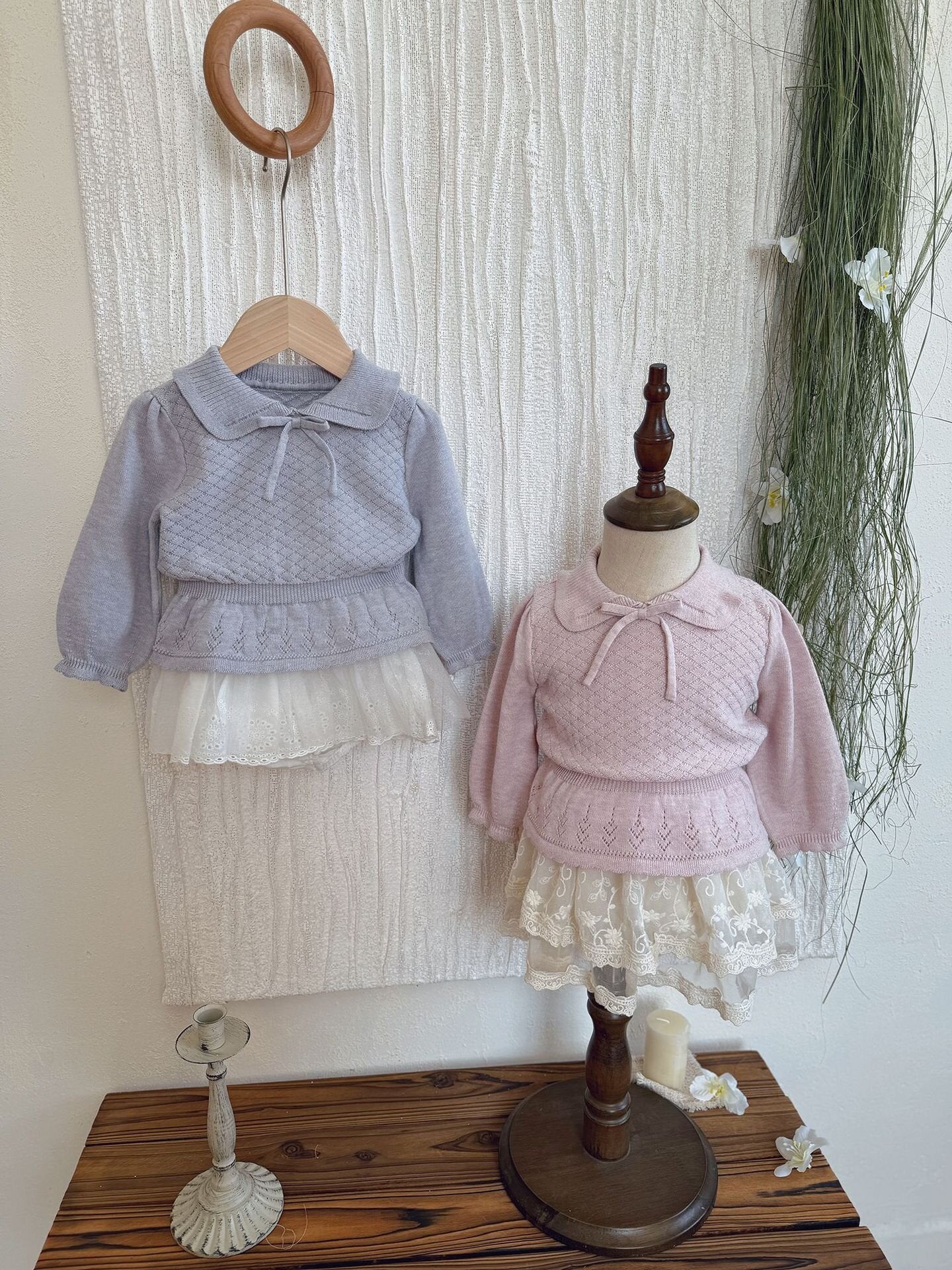 長袖Tシャツ Lace Bow Cutout Sweater レース リボン 透かし編み セーター【mh0012158】