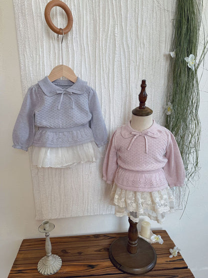 長袖Tシャツ Lace Bow Cutout Sweater レース リボン 透かし編み セーター【mh0012158】