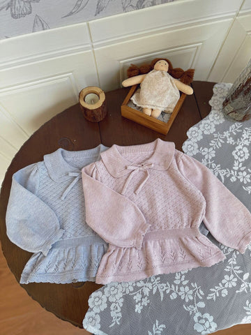 長袖Tシャツ Lace Bow Cutout Sweater レース リボン 透かし編み セーター【mh0012158】
