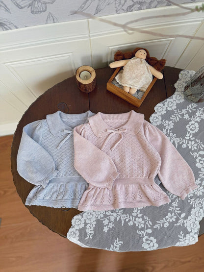 長袖Tシャツ Lace Bow Cutout Sweater レース リボン 透かし編み セーター【mh0012158】