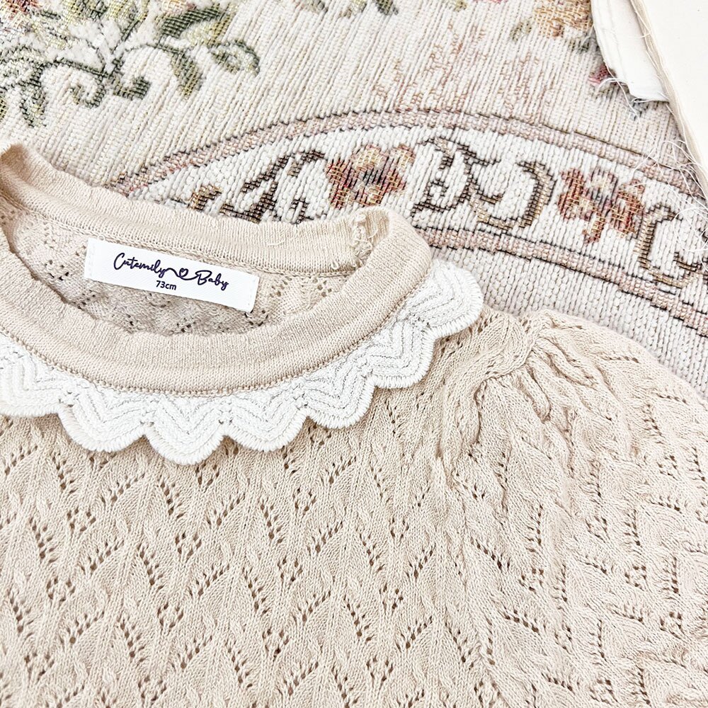 半袖Tシャツ Lace Cutout Knitted Short Sleeve Top レースカットアウト 半袖サマーニット【mh0012148】