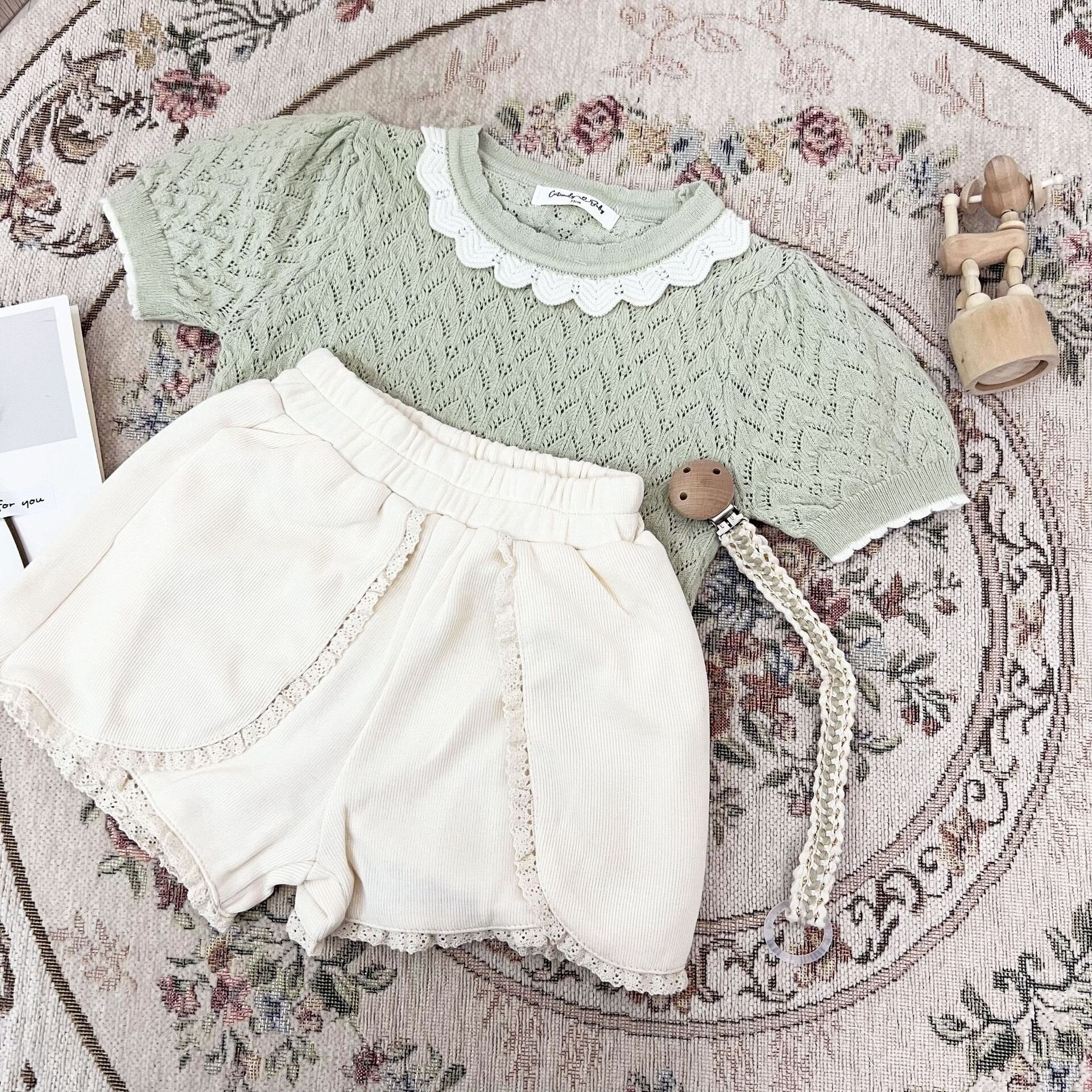 半袖Tシャツ Lace Cutout Knitted Short Sleeve Top レースカットアウト 半袖サマーニット【mh0012148】