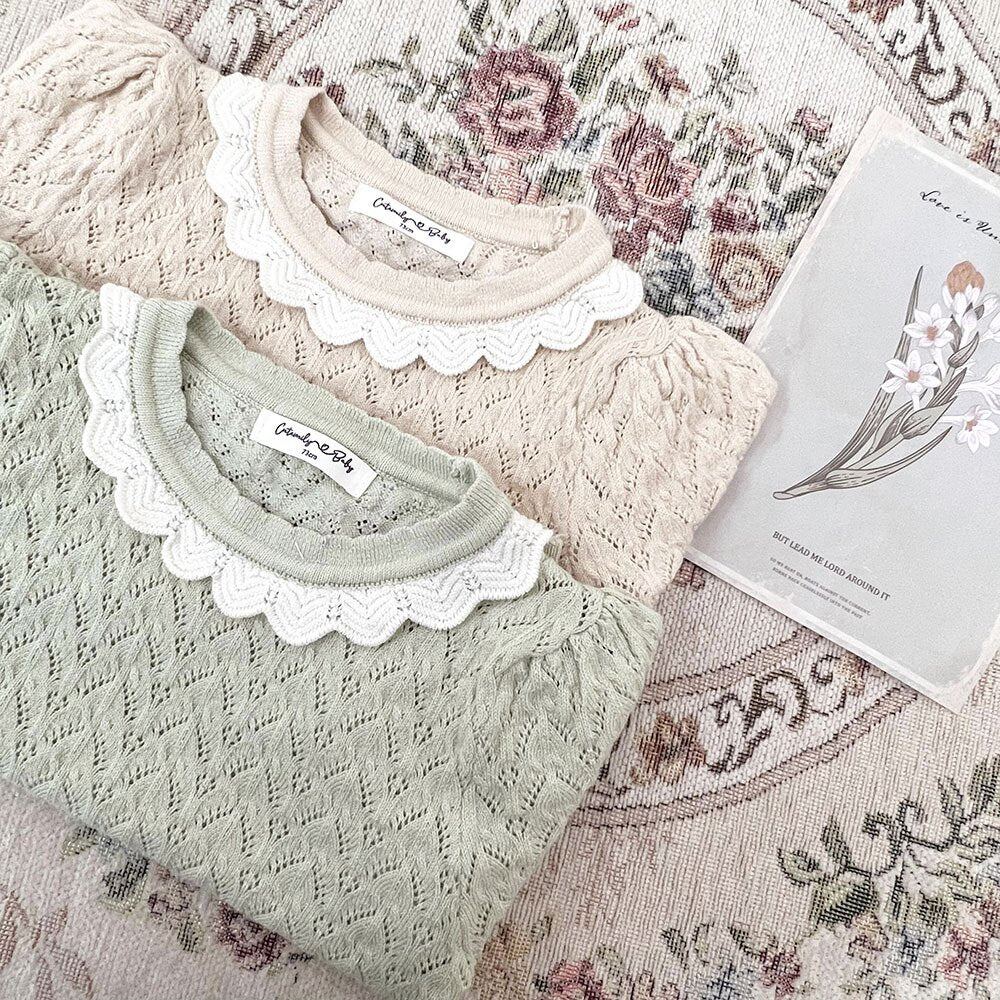 半袖Tシャツ Lace Cutout Knitted Short Sleeve Top レースカットアウト 半袖サマーニット【mh0012148】