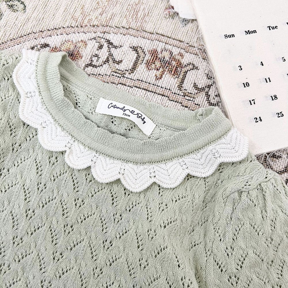半袖Tシャツ Lace Cutout Knitted Short Sleeve Top レースカットアウト 半袖サマーニット【mh0012148】