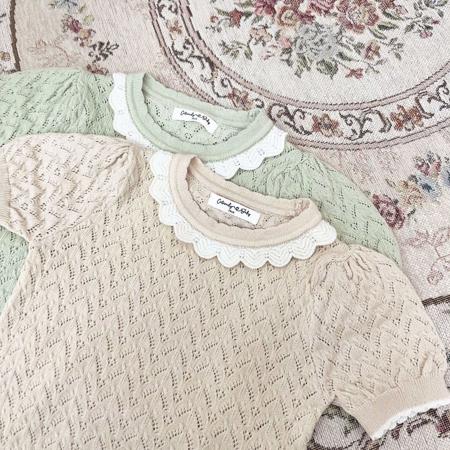半袖Tシャツ Lace Cutout Knitted Short Sleeve Top レースカットアウト 半袖サマーニット【mh0012148】