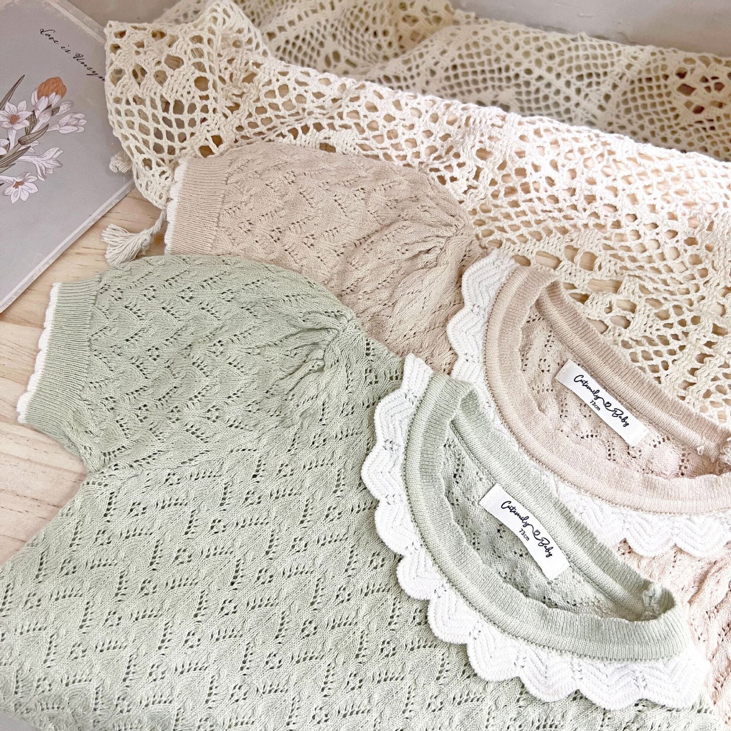 半袖Tシャツ Lace Cutout Knitted Short Sleeve Top レースカットアウト 半袖サマーニット【mh0012148】