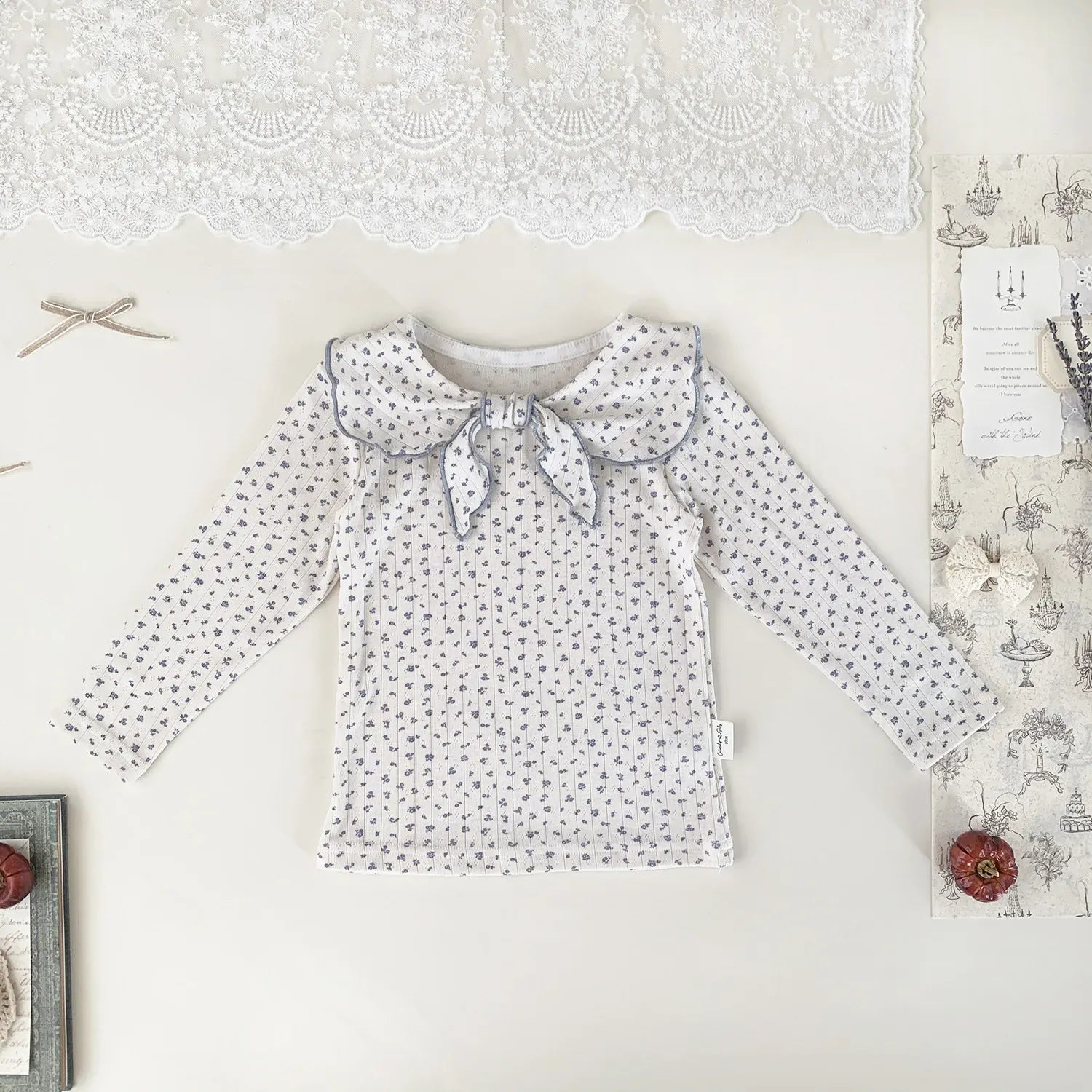 長袖Tシャツ printed / 9M (73) ベビーキッズトップス フラワー/無地リボン襟長袖Tシャツブラウス【mh0008929】