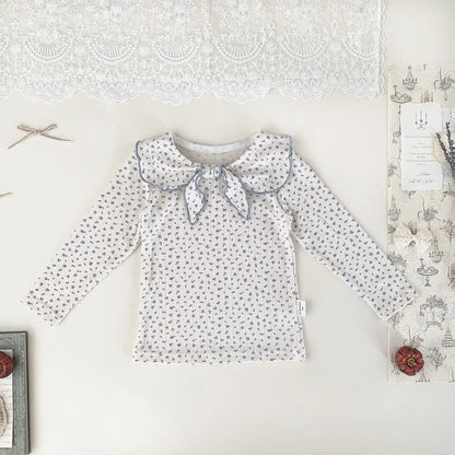 長袖Tシャツ printed / 9M (73) ベビーキッズトップス フラワー/無地リボン襟長袖Tシャツブラウス【mh0008929】