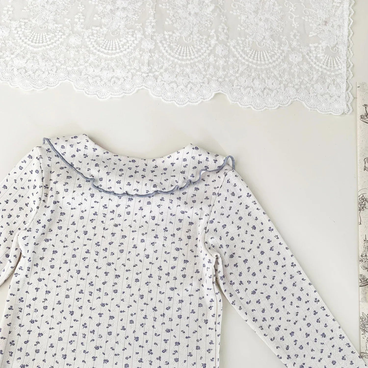 長袖Tシャツ ベビーキッズトップス フラワー/無地リボン襟長袖Tシャツブラウス【mh0008929】