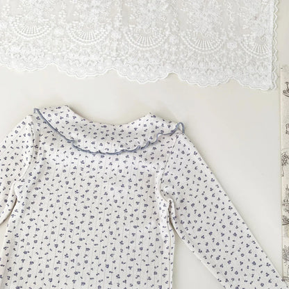 長袖Tシャツ ベビーキッズトップス フラワー/無地リボン襟長袖Tシャツブラウス【mh0008929】