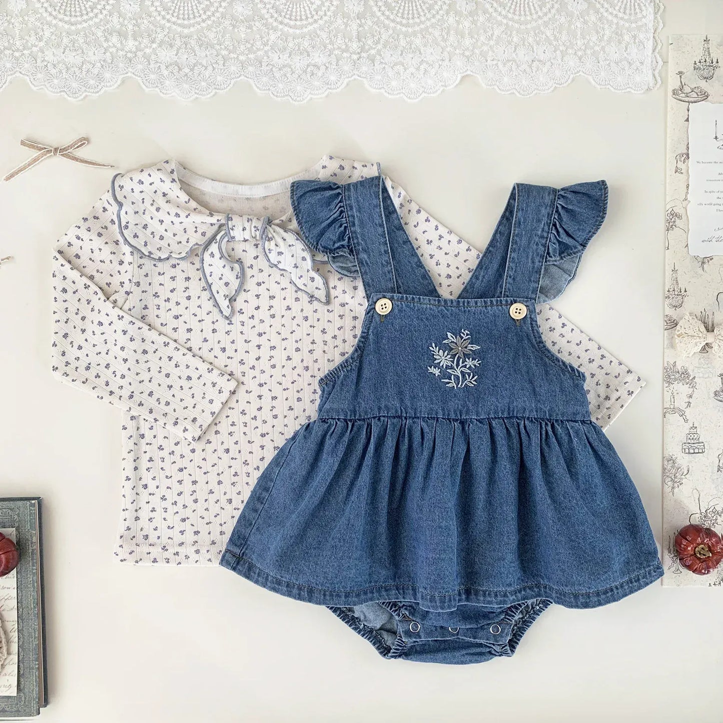 長袖Tシャツ ベビーキッズトップス フラワー/無地リボン襟長袖Tシャツブラウス【mh0008929】